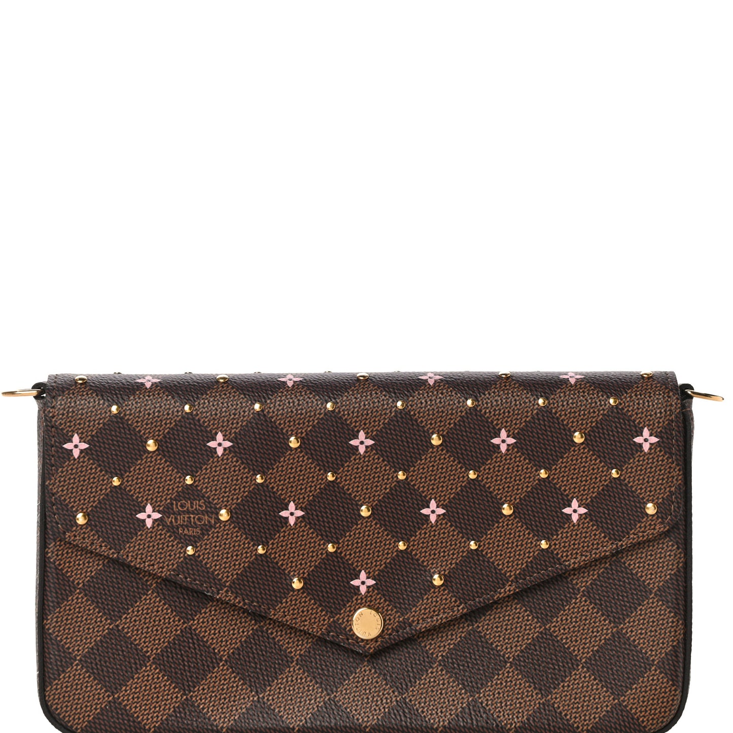 Damier Ebene Studded Pochette Felicie Chain Wallet