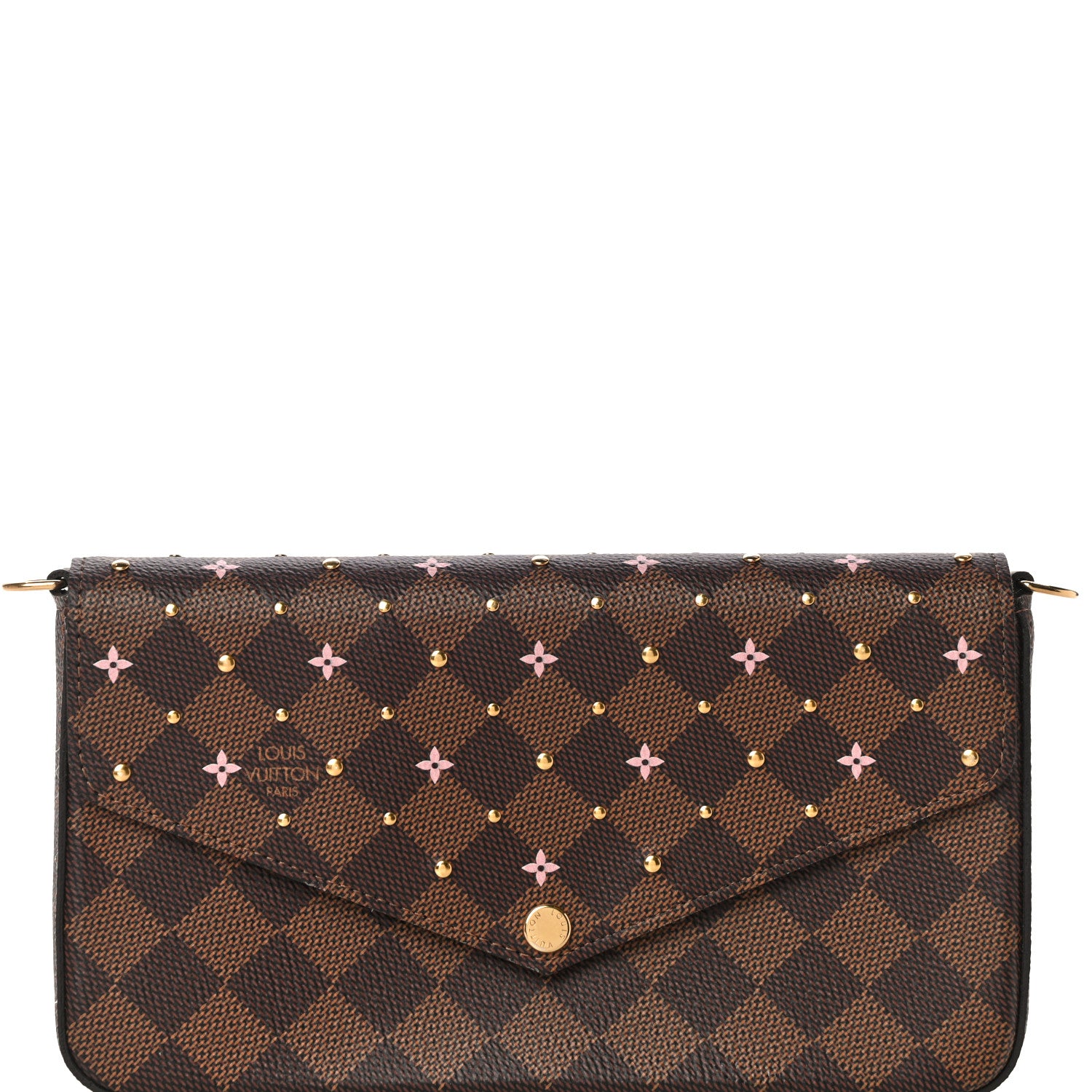 Louis Vuitton Damier Ebene Studded Pochette Felicie Chain Wallet 9 of 10