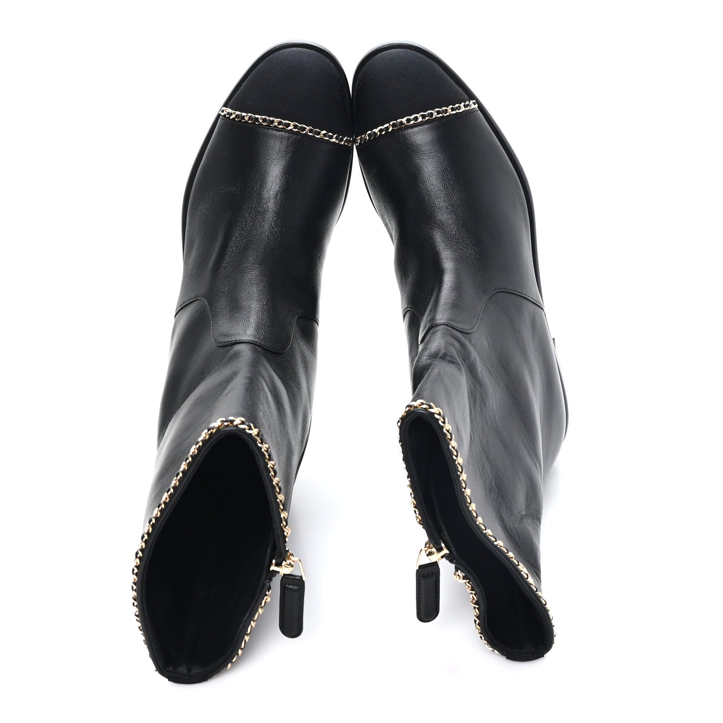 Lambskin Grosgrain Cap Toe Chain Short Boots 38 Black