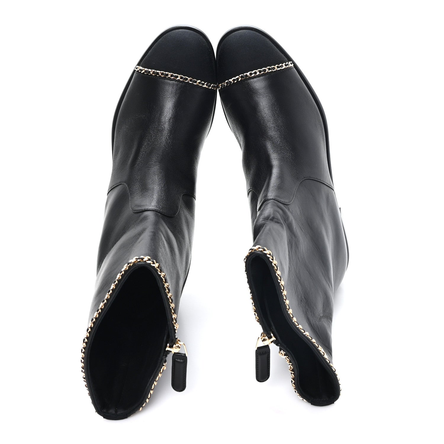 Chanel Lambskin Grosgrain Cap Toe Chain Short Boots 38 Black 2 of 9