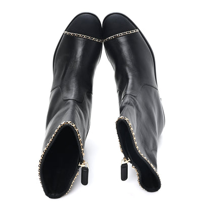 Chanel Lambskin Grosgrain Cap Toe Chain Short Boots 38 Black 2 of 9
