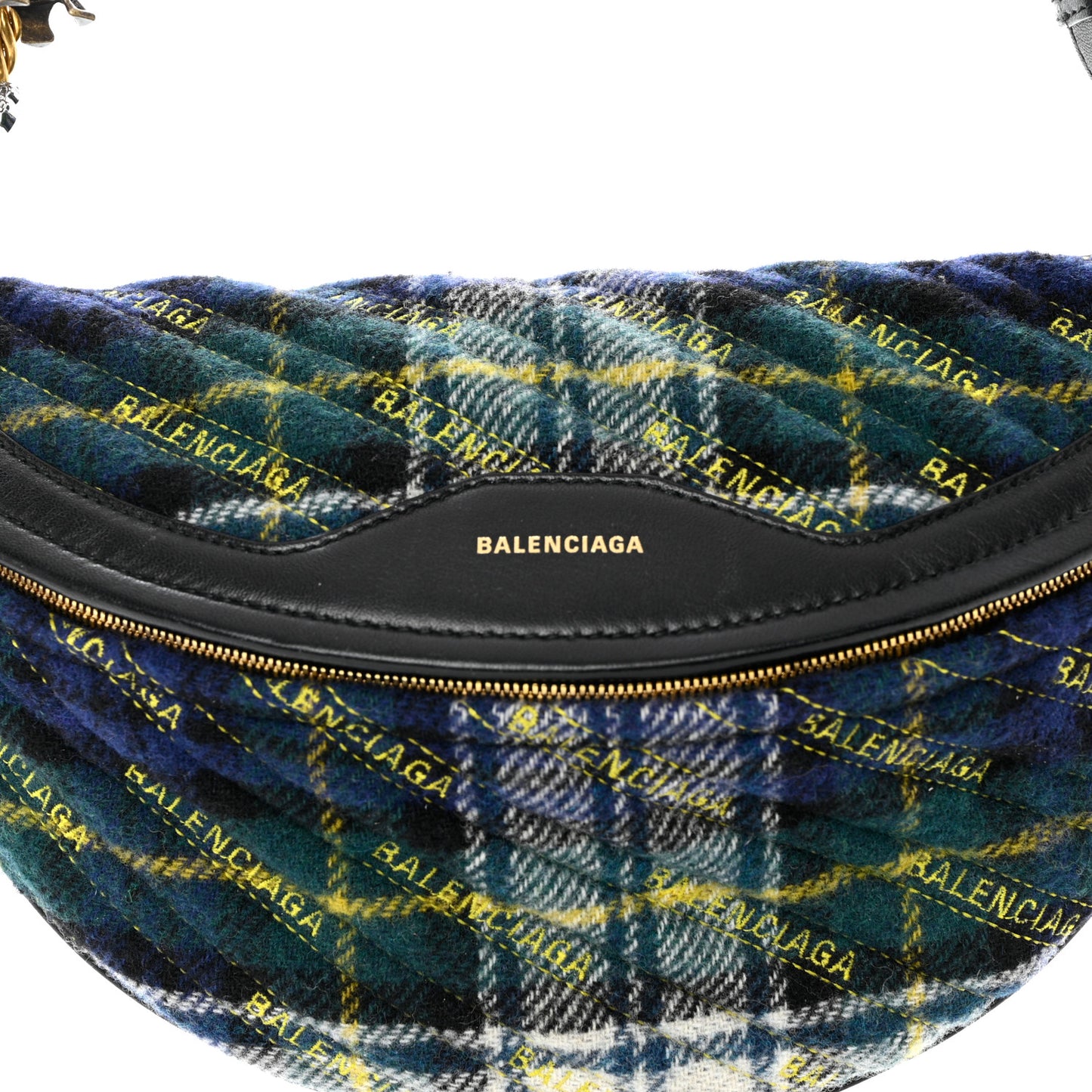 Wool Plaid Diagonal Allover Logo Matelasse XS Souvenir Belt Bag Green Blue Yellow