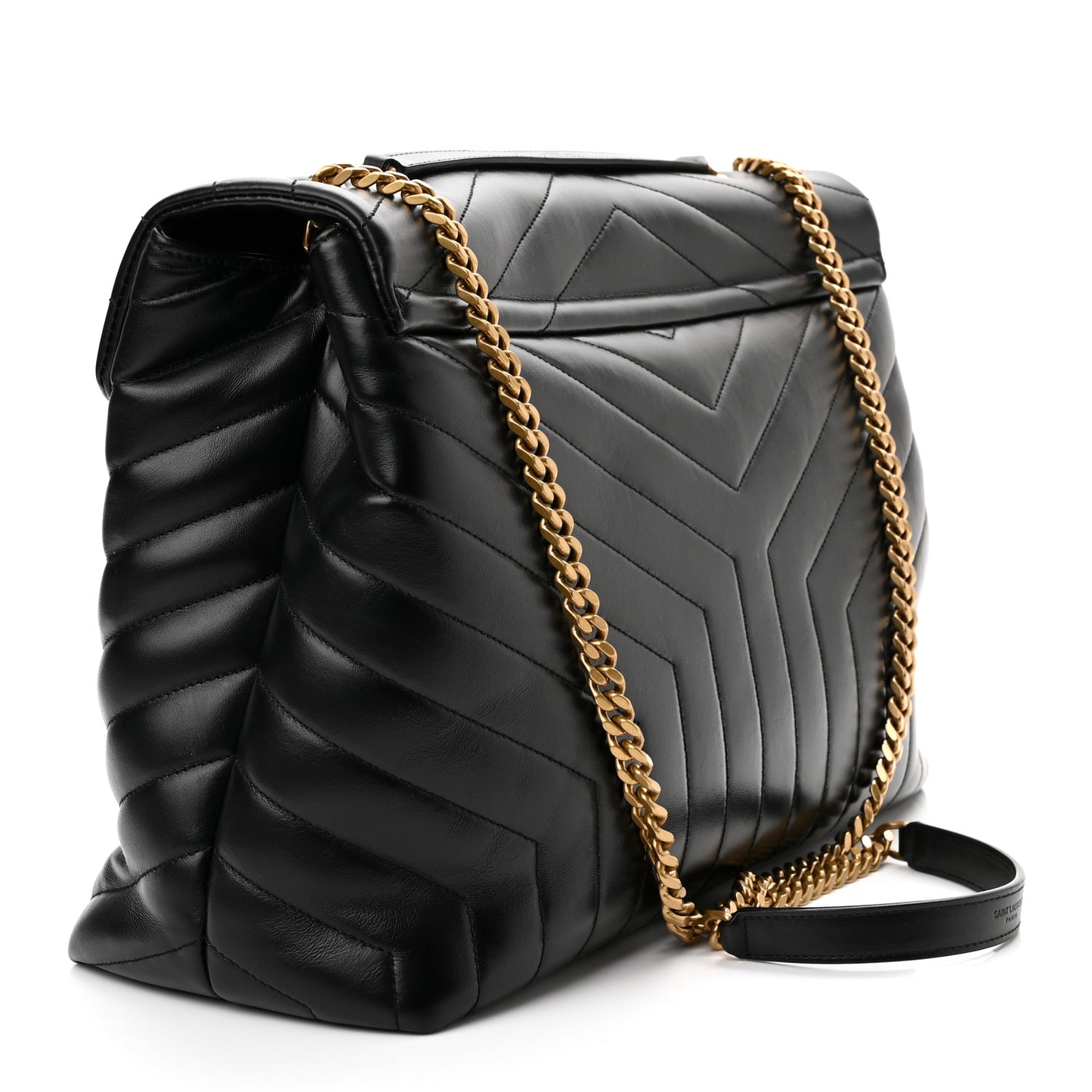 Calfskin Y Quilted Monogram Large Loulou Chain Satchel Black
