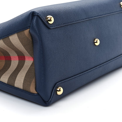 Burberry Derby Calfskin Vintage Check Medium Banner Tote Regency Blue 11 of 13