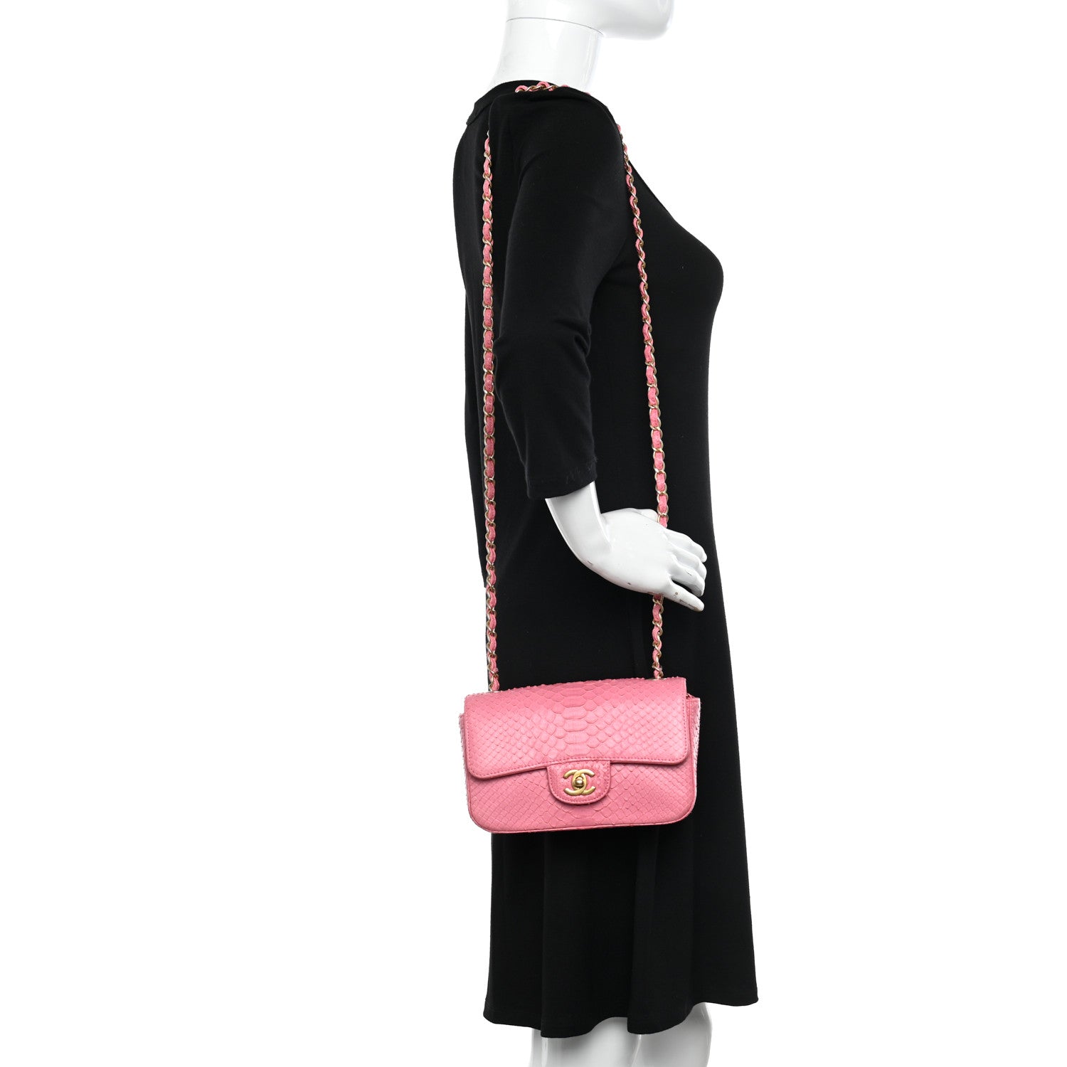 Chanel Snakeskin Mini Rectangular Flap Pink 2 of 14