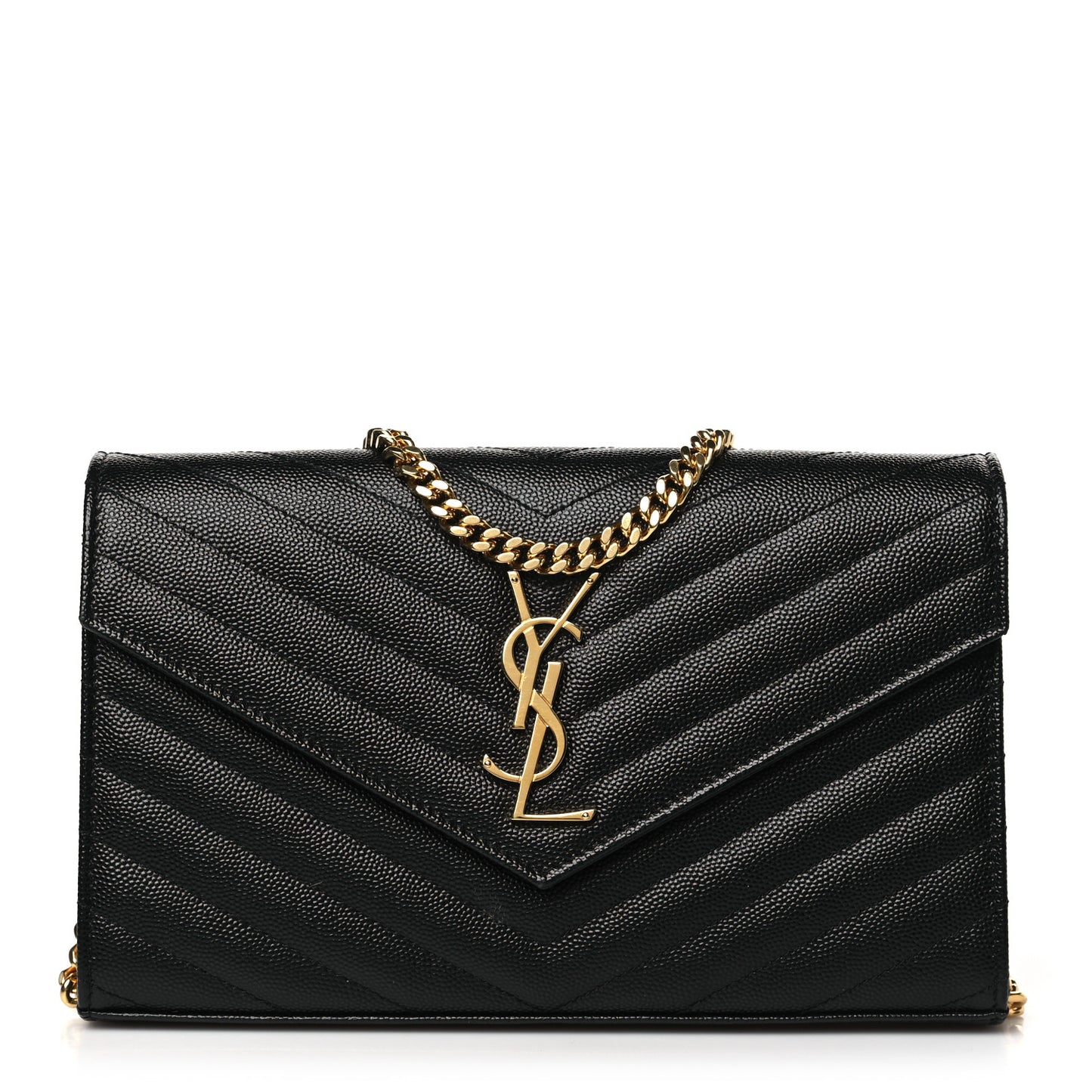 Grain De Poudre Matelasse Chevron Monogram Chain Wallet Black
