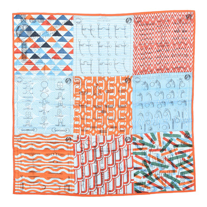 Hermes Cashmere Silk Manufacture de Boucleries Shawl 140 Turquoise Orange Vert 1 of 5