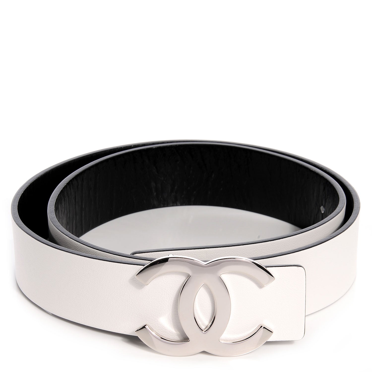 Chanel Reversible Leather CC Logo Belt 80 White Black 1 of 6