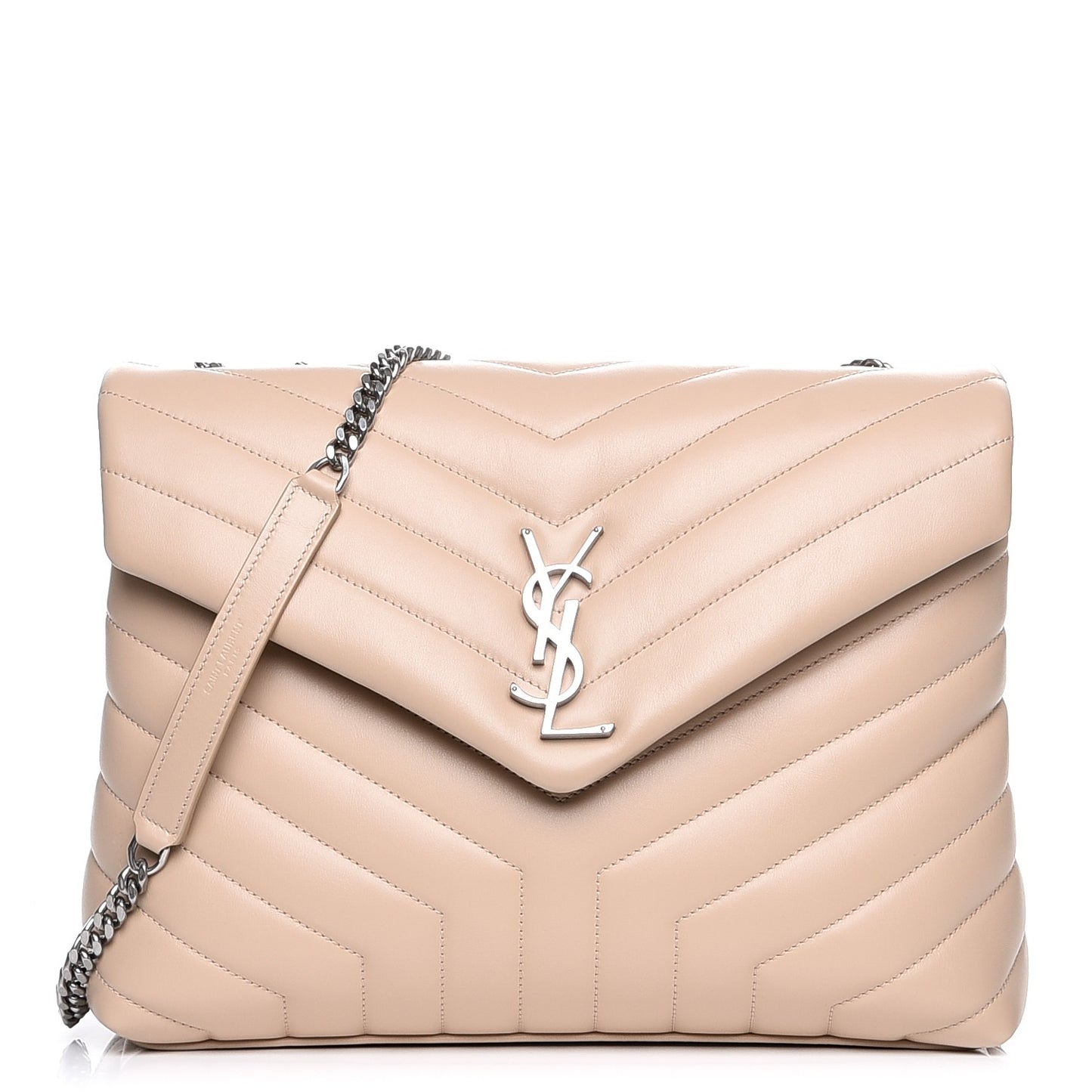 Calfskin Y Quilted Monogram Medium Loulou Chain Satchel Nude Powder