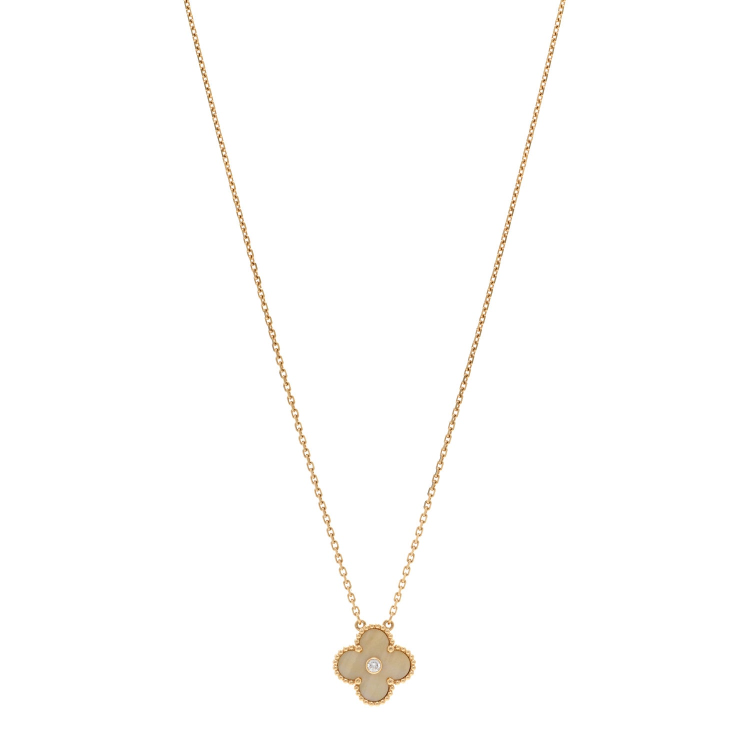 Van Cleef & Arpels 18K Yellow Gold Diamond Yellow Mother of Pearl Vintage Alhambra Pendant Necklace 1 of 5