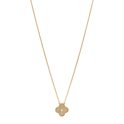 Van Cleef & Arpels 18K Yellow Gold Diamond Yellow Mother of Pearl Vintage Alhambra Pendant Necklace 1 of 5