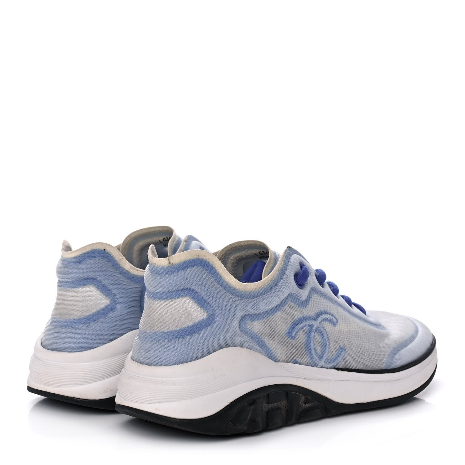 Chanel Calfskin Mesh Lycra Womens Logo Sneakers 41 White Blue 4 of 10