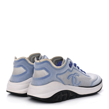 Chanel Calfskin Mesh Lycra Womens Logo Sneakers 41 White Blue 4 of 10