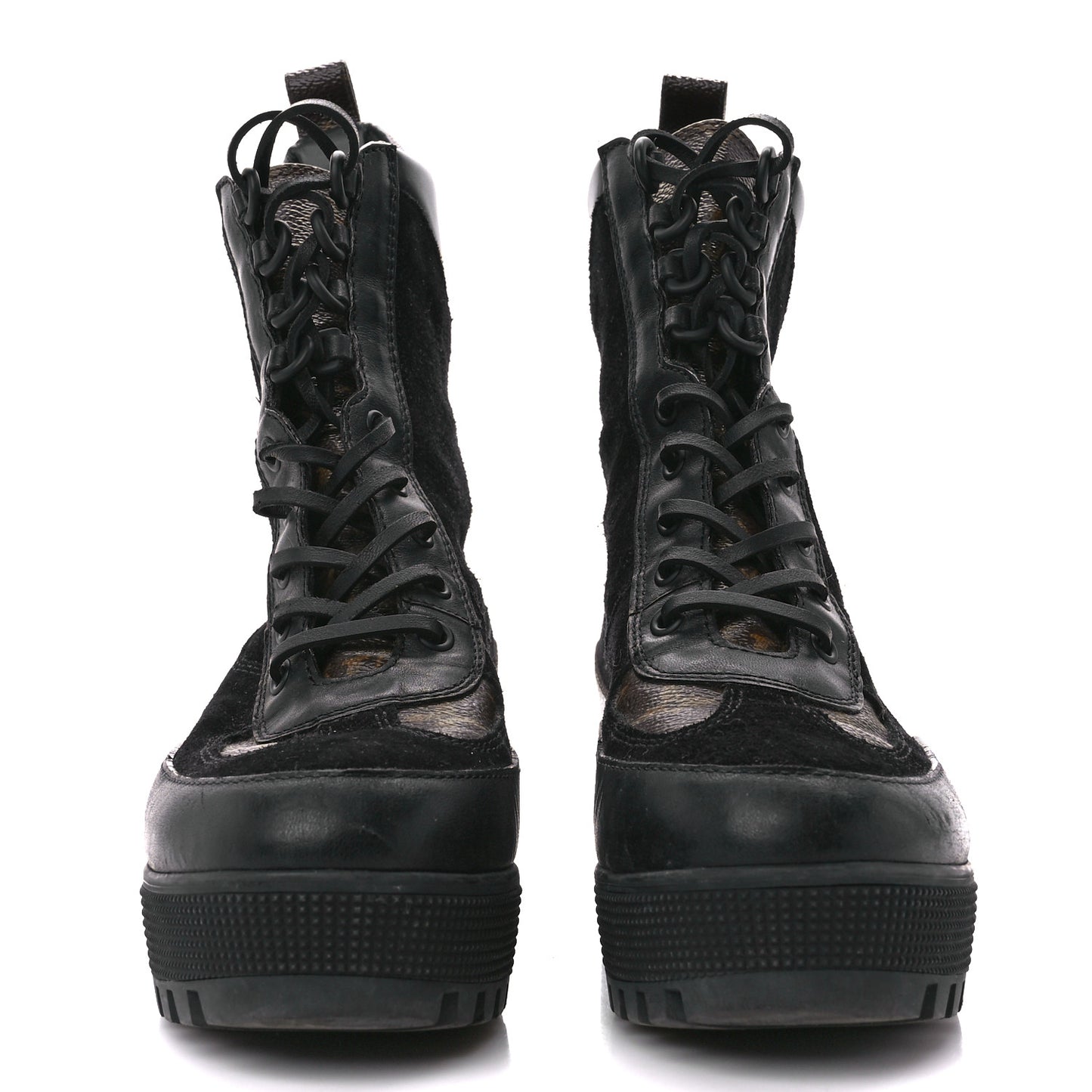 Suede Calfskin Monogram Laureate Platform Desert Boots 38.5 Black