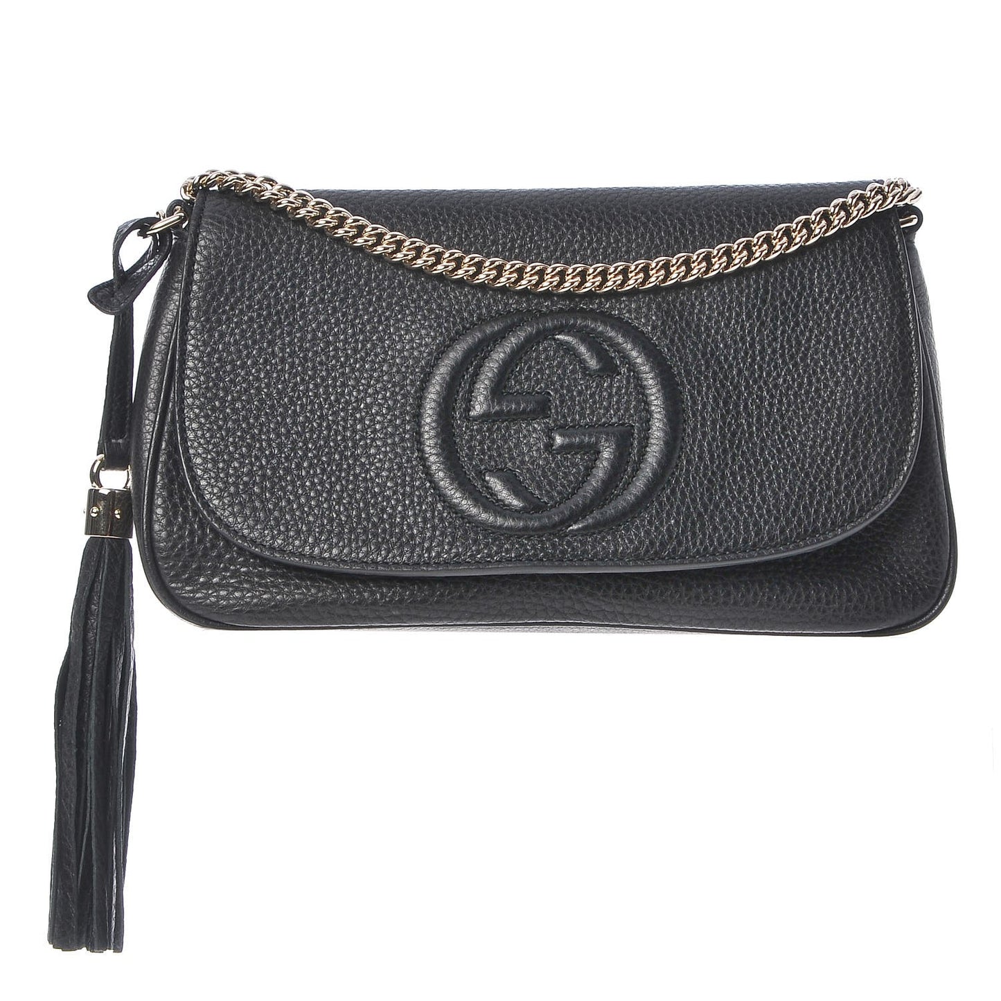 Pebbled Calfskin Medium Soho Flap Crossbody Black