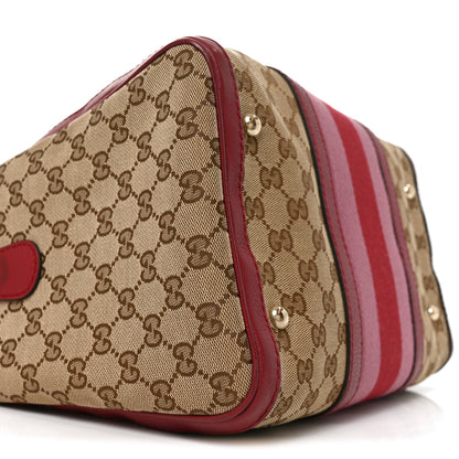 Gucci Monogram Cellarius Calfskin Vintage Web Medium Boston Beige Ebony Soft Burgundy Peonia Flower 9 of 10