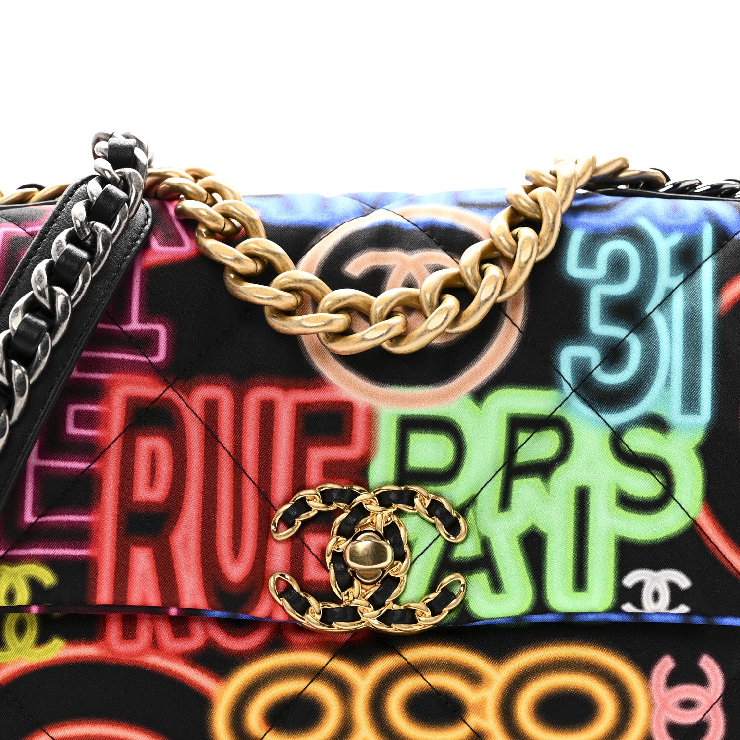 Chanel Fabric Printed Medium Chanel 19 Flap Black Multicolor 8 of 11