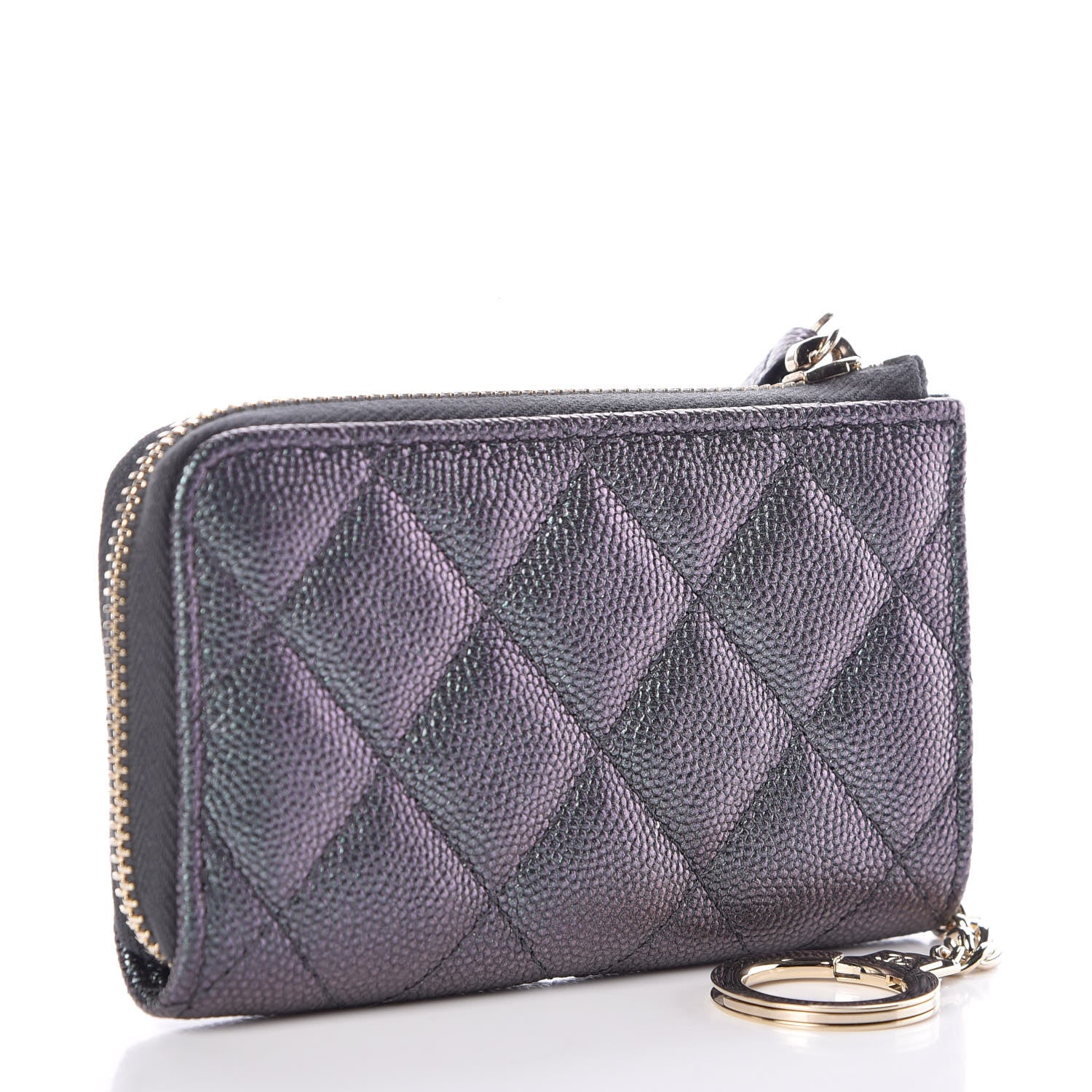 Chanel Iridescent Caviar Quilted Zipped Key Holder Case Black 3 of 8