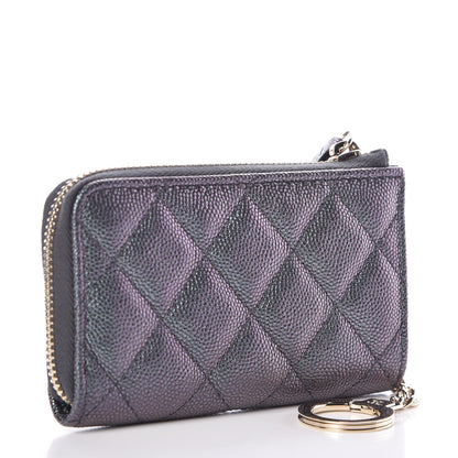 Chanel Iridescent Caviar Quilted Zipped Key Holder Case Black 3 of 8