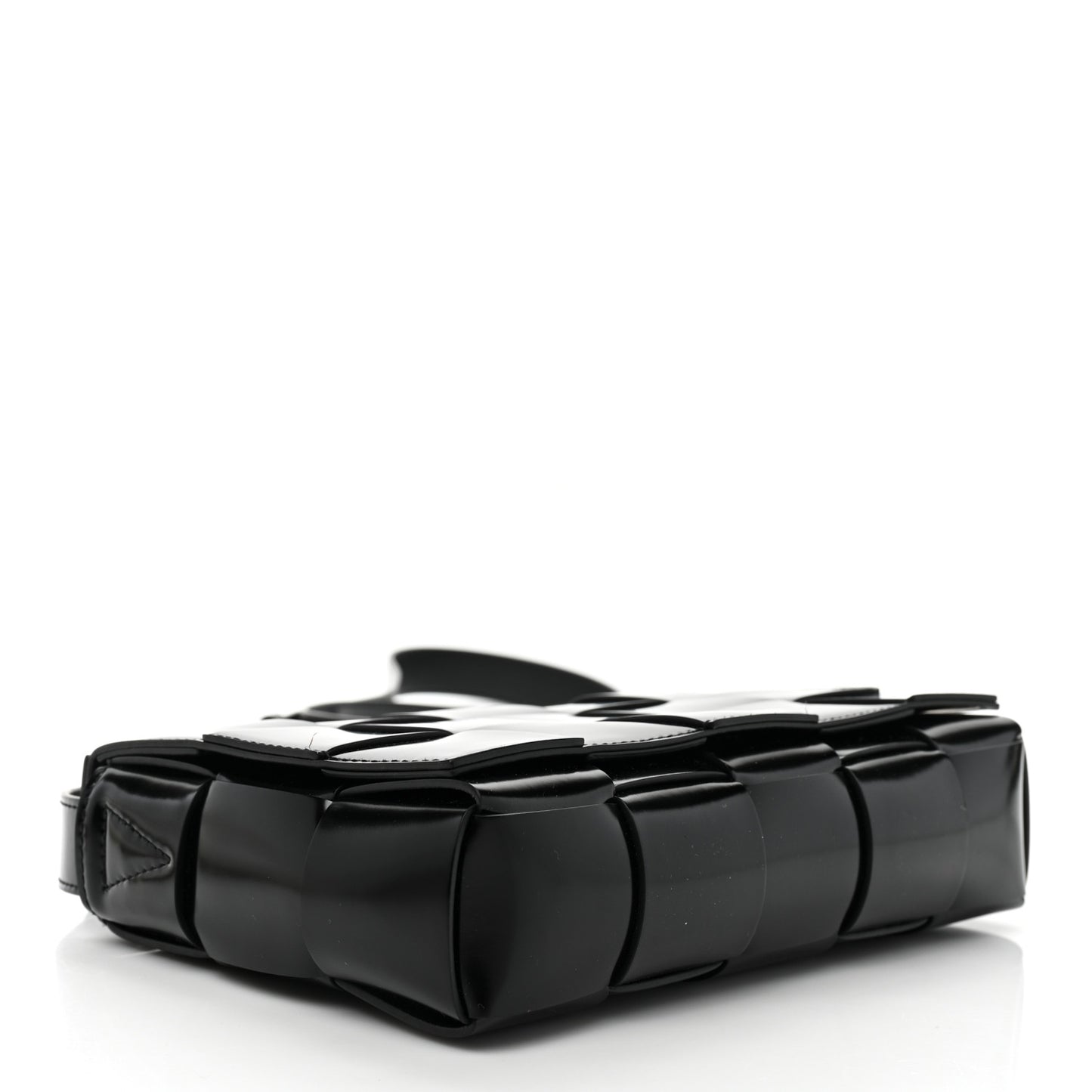 Patent Maxi Intrecciato Cassette Crossbody Bag Black