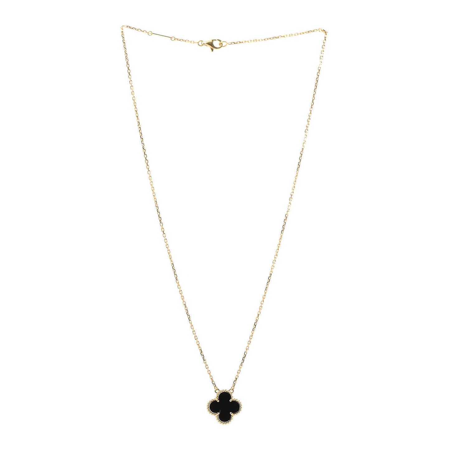 18K Yellow Gold Black Onyx Vintage Alhambra Pendant Necklace