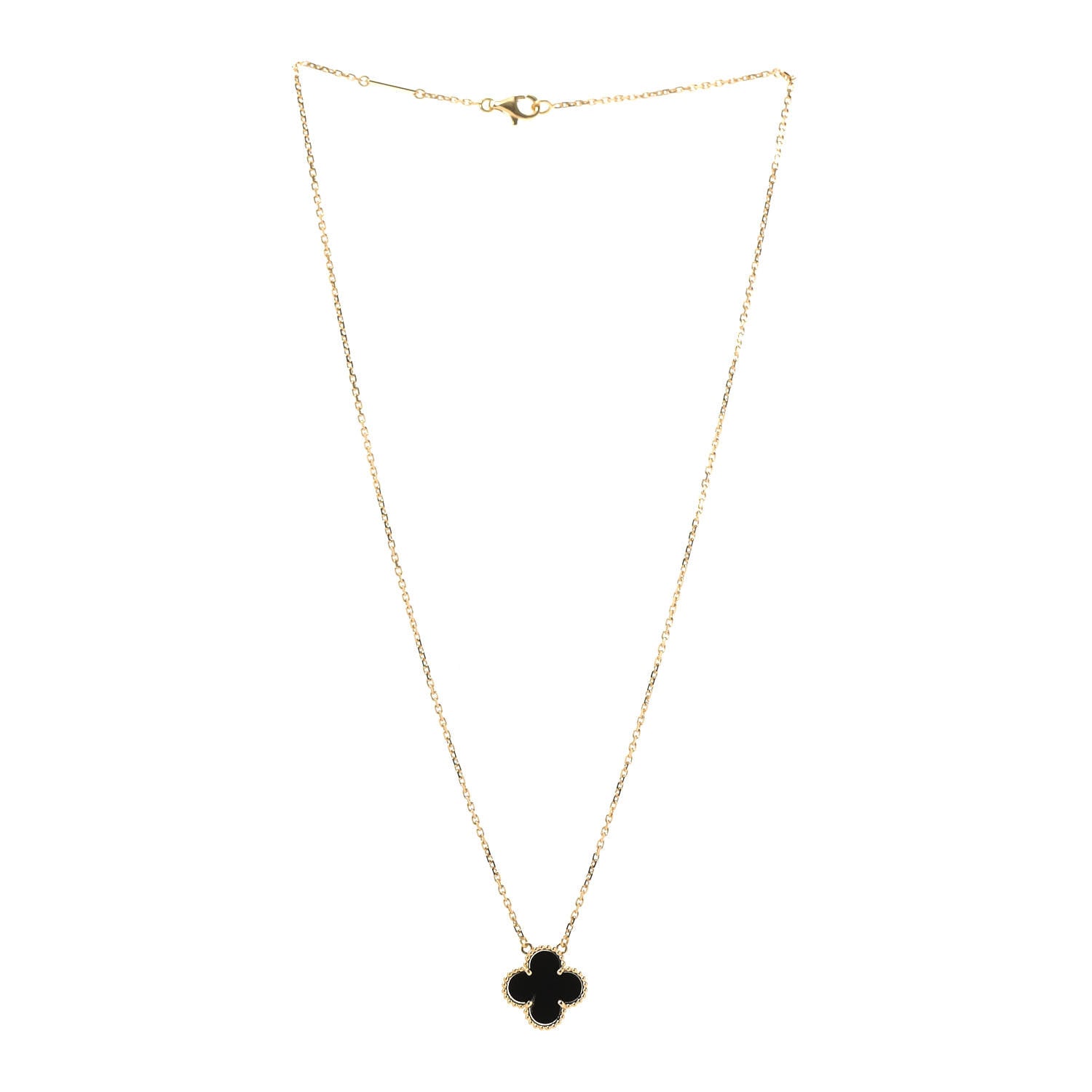 Van Cleef & Arpels 18K Yellow Gold Black Onyx Vintage Alhambra Pendant Necklace 3 of 5