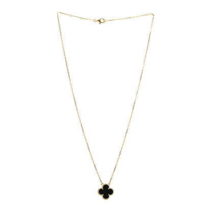 Van Cleef & Arpels 18K Yellow Gold Black Onyx Vintage Alhambra Pendant Necklace 3 of 5