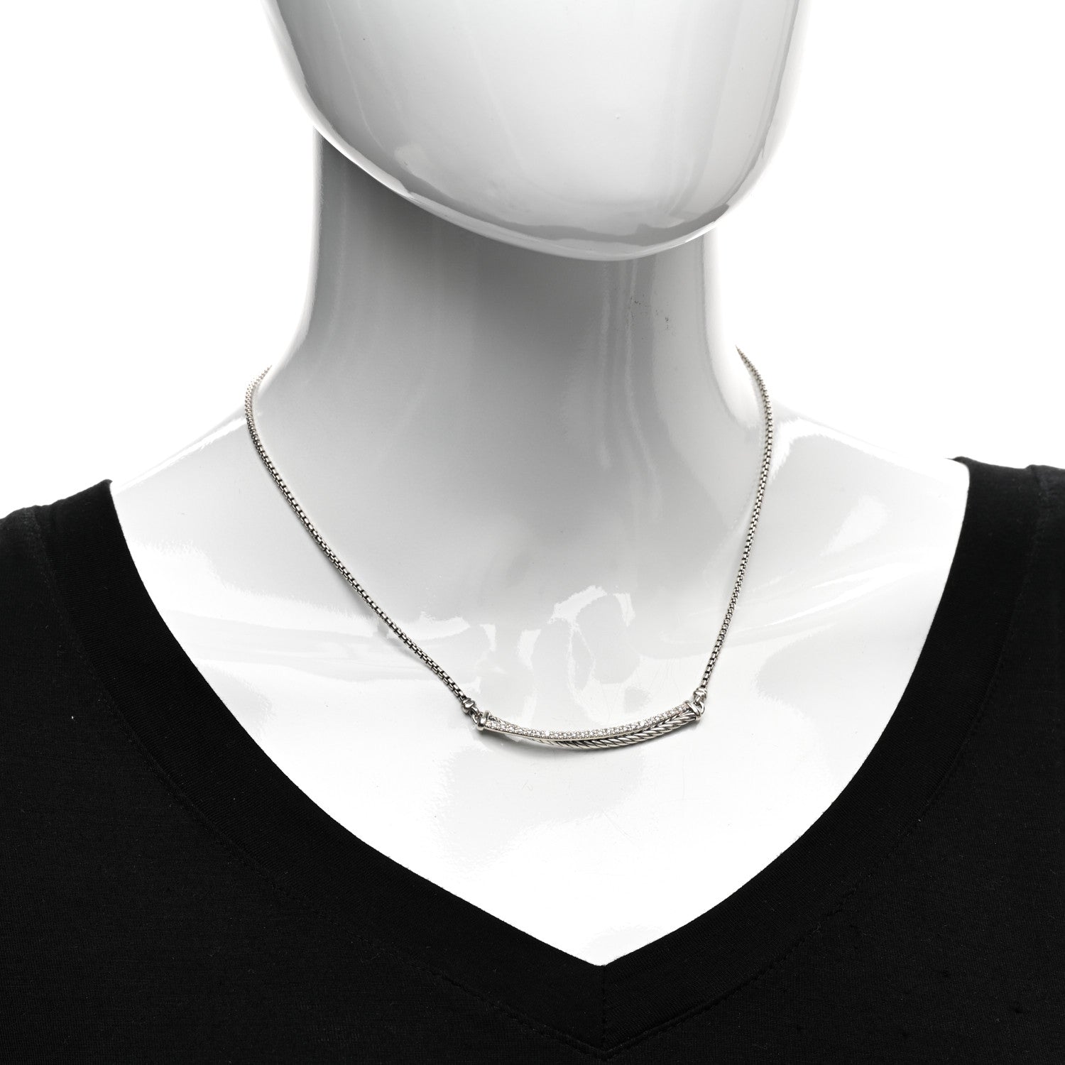 David Yurman Sterling Silver Diamond Crossover Bar Necklace 2 of 5