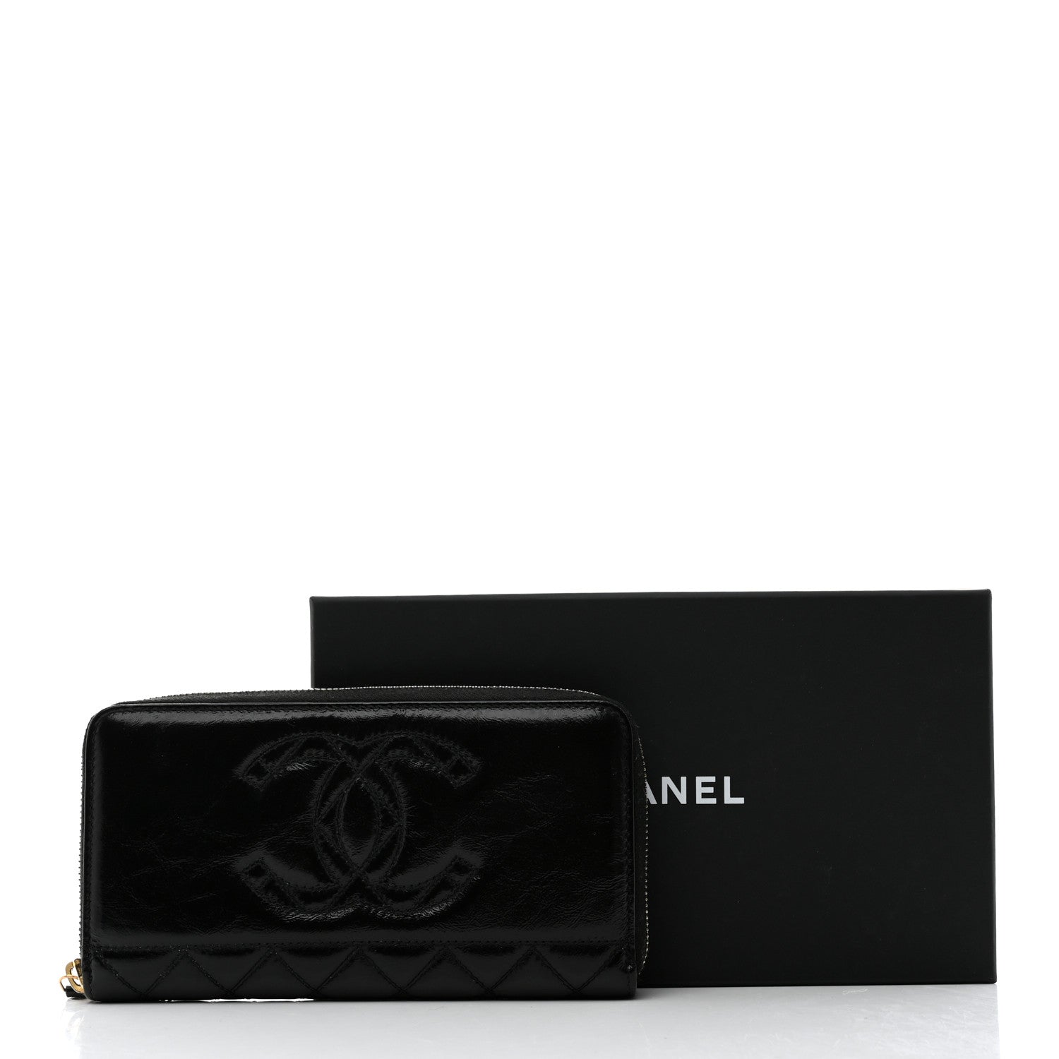 Chanel Shiny Aged Calfskin Quilted CC Wallet Black 10 of 10