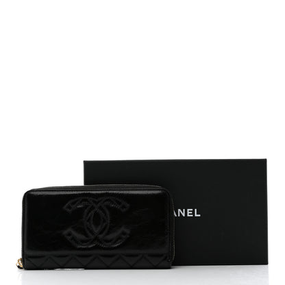 Chanel Shiny Aged Calfskin Quilted CC Wallet Black 10 of 10