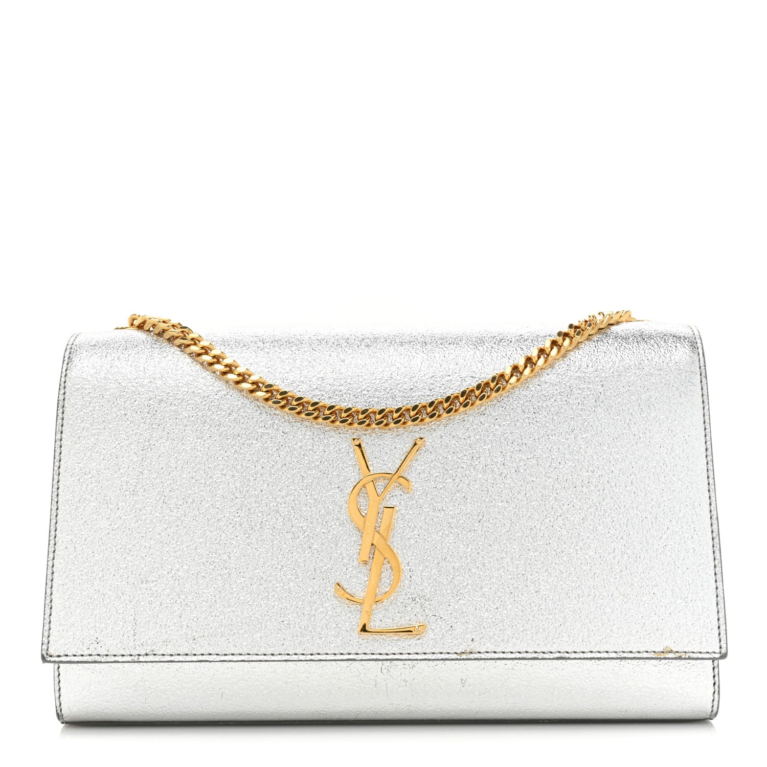 Saint Laurent Metallic Calfskin Medium Classic Monogram Kate Satchel Platine 1 of 18