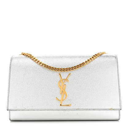 Saint Laurent Metallic Calfskin Medium Classic Monogram Kate Satchel Platine 1 of 18
