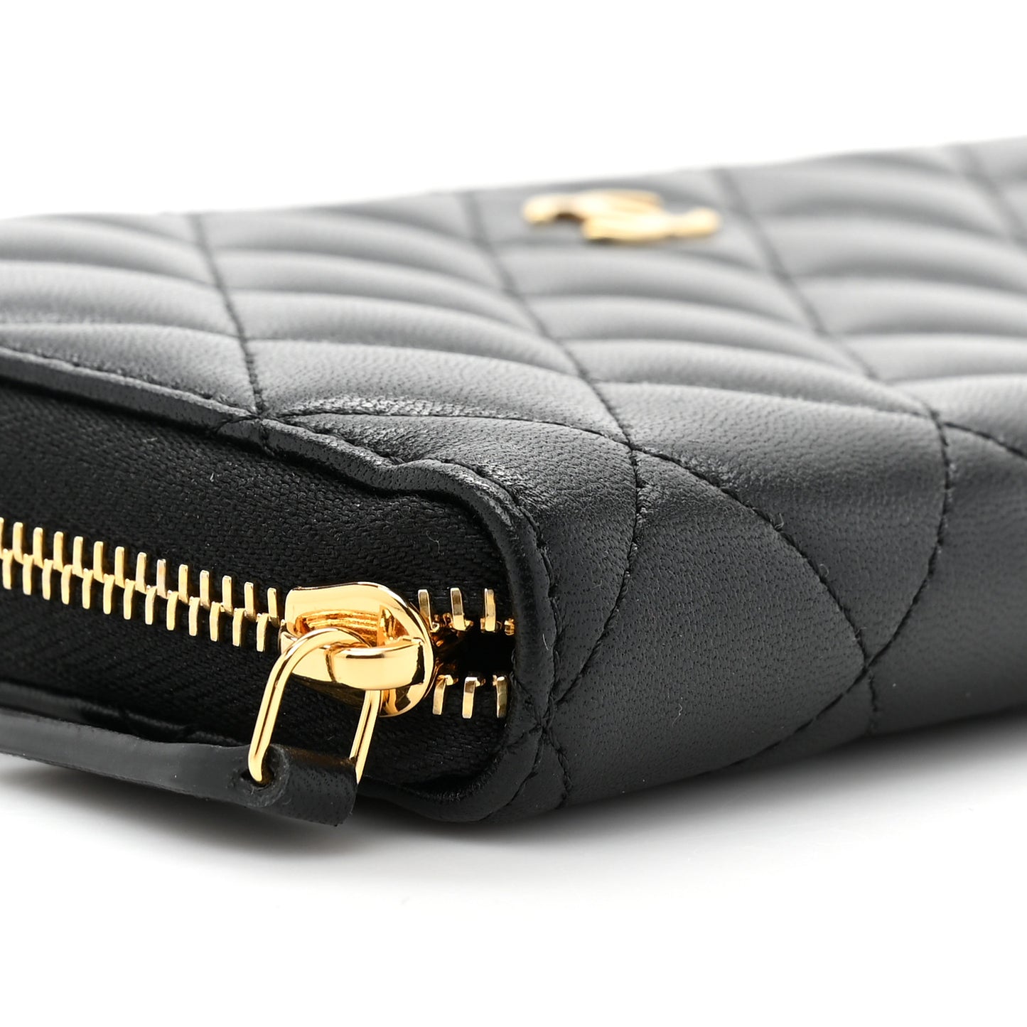 Lambskin Quilted Large Gusset Zip Around Wallet Black