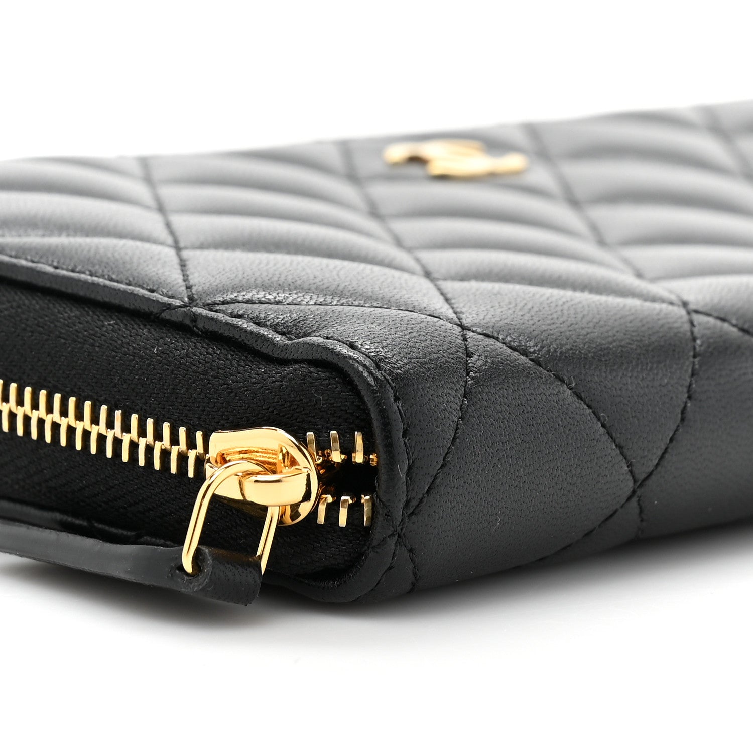 Chanel Lambskin Quilted Large Gusset Zip Around Wallet Black 13 of 14