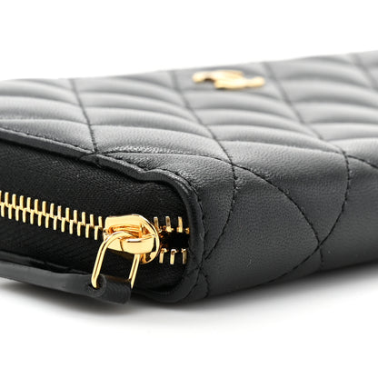 Chanel Lambskin Quilted Large Gusset Zip Around Wallet Black 13 of 14