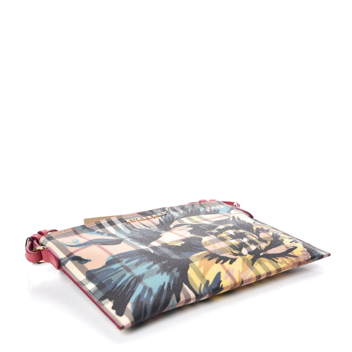 Haymarket Check Floral Print Peyton Wristlet Plum Pink Pewter Blue