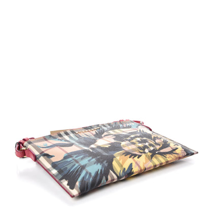 Burberry Haymarket Check Floral Print Peyton Wristlet Plum Pink Pewter Blue 4 of 8