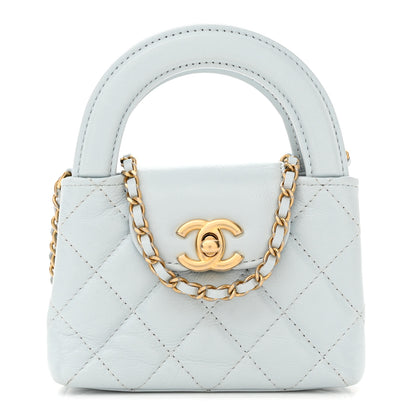 Chanel Shiny Aged Calfskin Quilted Mini Nano Kelly Shopper Light Blue 1 of 10