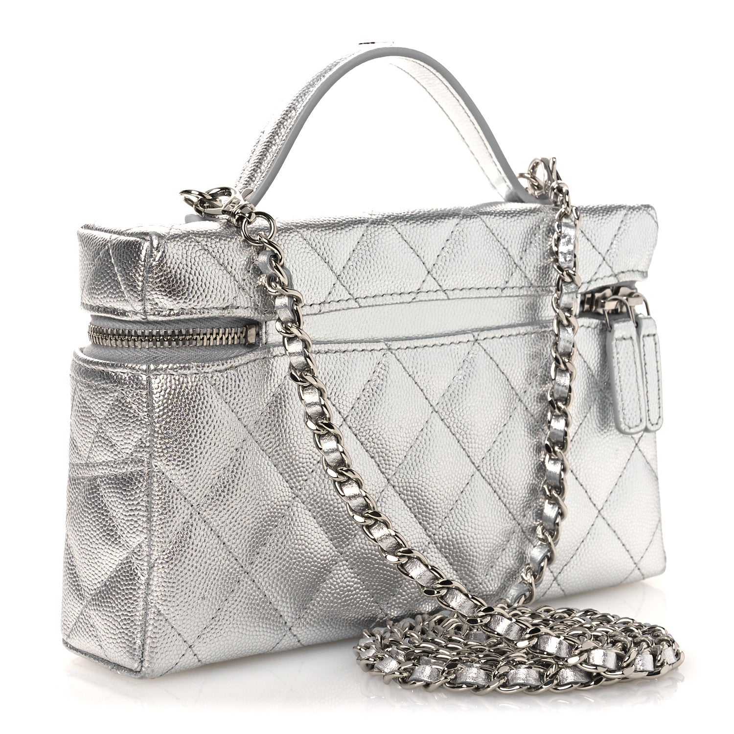 Chanel Metallic Caviar Quilted Trendy Handle Slim Vanity Silver 2 of 10