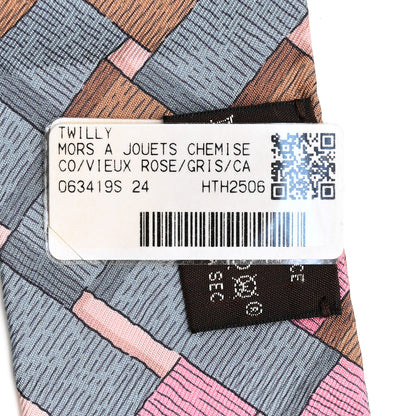 Hermes Silk Mors A Jouets Chemise Twilly Vieux Rose Gris Camel 3 of 4