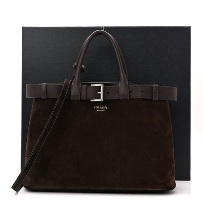 Prada Scamosciato Large Buckle Bag With Belt Ebano 10 of 10