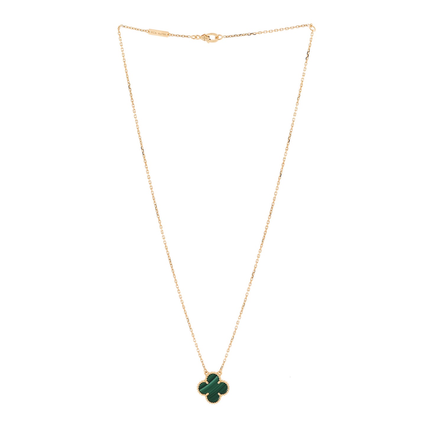 18K Yellow Gold Malachite Vintage Alhambra Pendant Necklace
