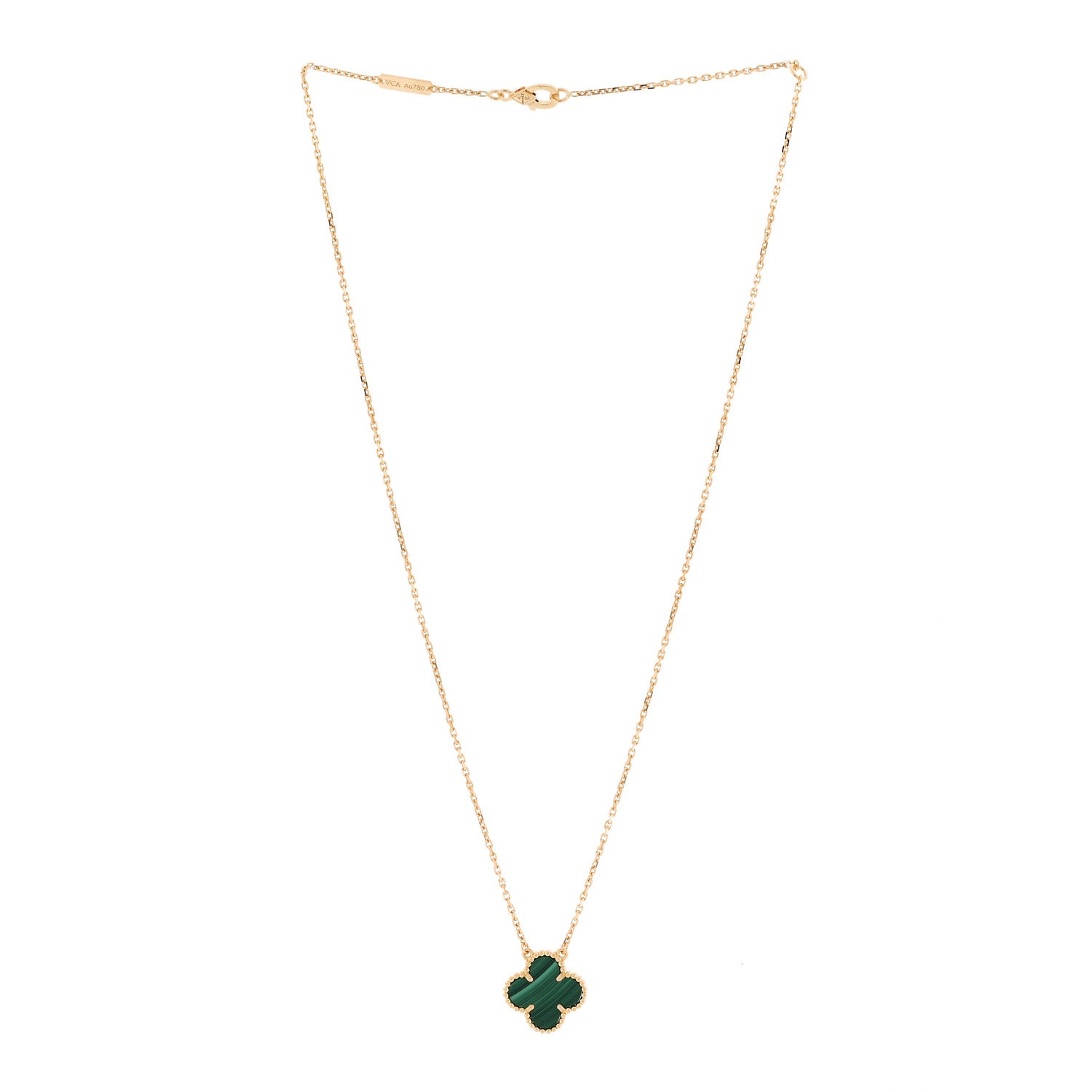 Van Cleef & Arpels 18K Yellow Gold Malachite Vintage Alhambra Pendant Necklace 3 of 7