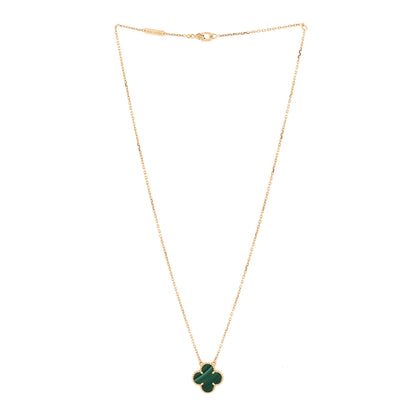 Van Cleef & Arpels 18K Yellow Gold Malachite Vintage Alhambra Pendant Necklace 3 of 7