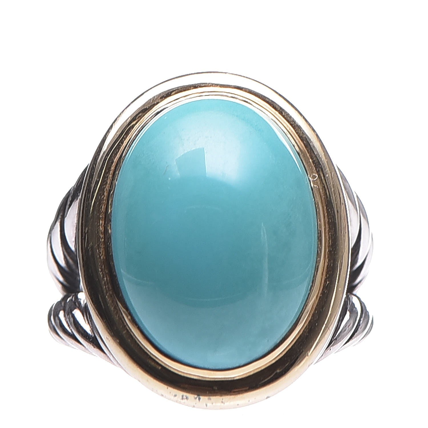 David Yurman Sterling Silver 18K Yellow Gold Turquoise 13mm Signature Oval Ring 52 6 1 of 10
