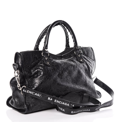 Balenciaga Agneau Classic Silver Hardware City Logo Strap Black White 3 of 9