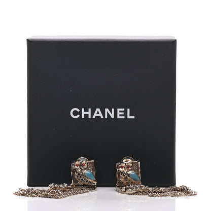 Chanel Crystal CC Owl Chain Drop Clip On Earrings Gold 7 of 7
