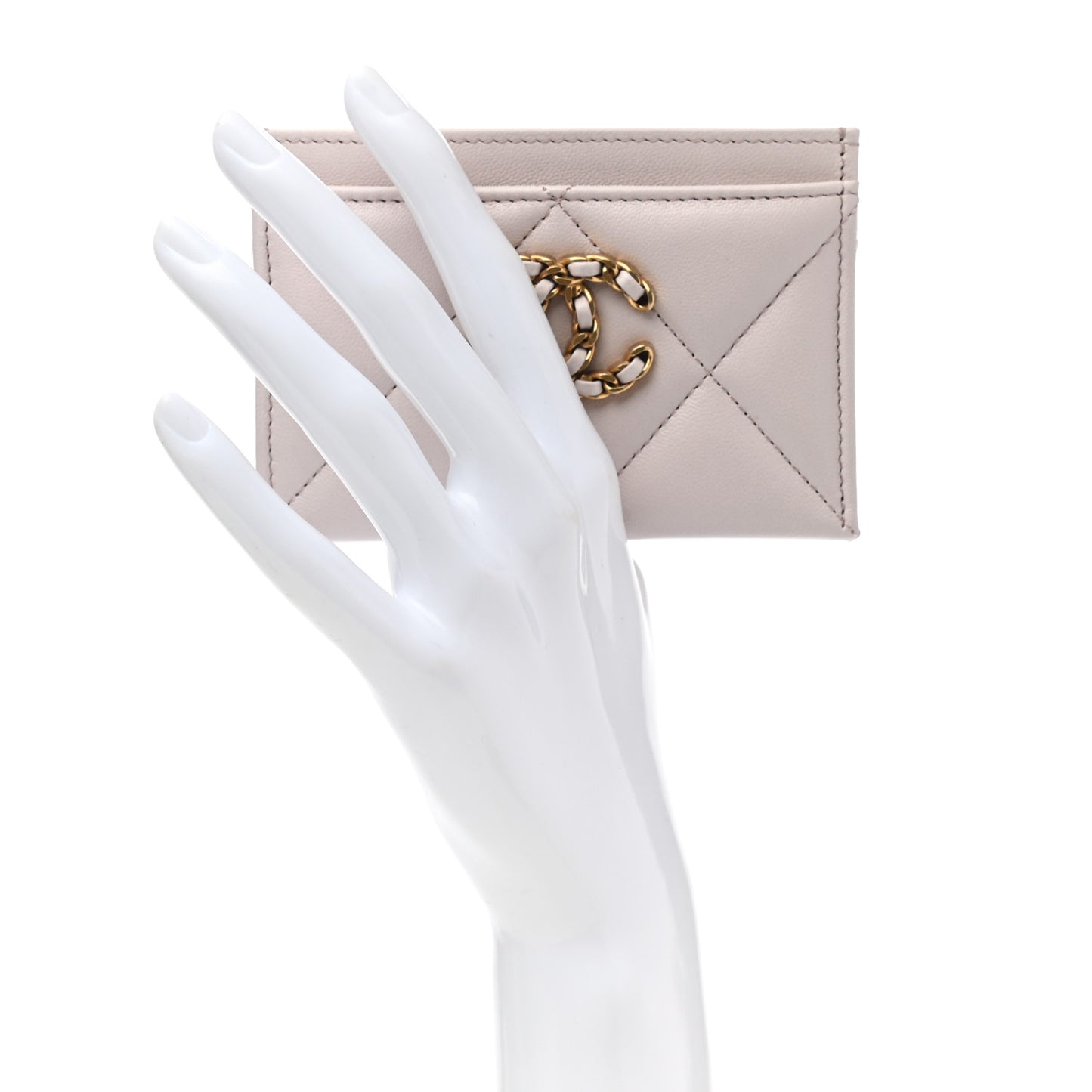 Lambskin Quilted Chanel 19 Card Holder Light Purple