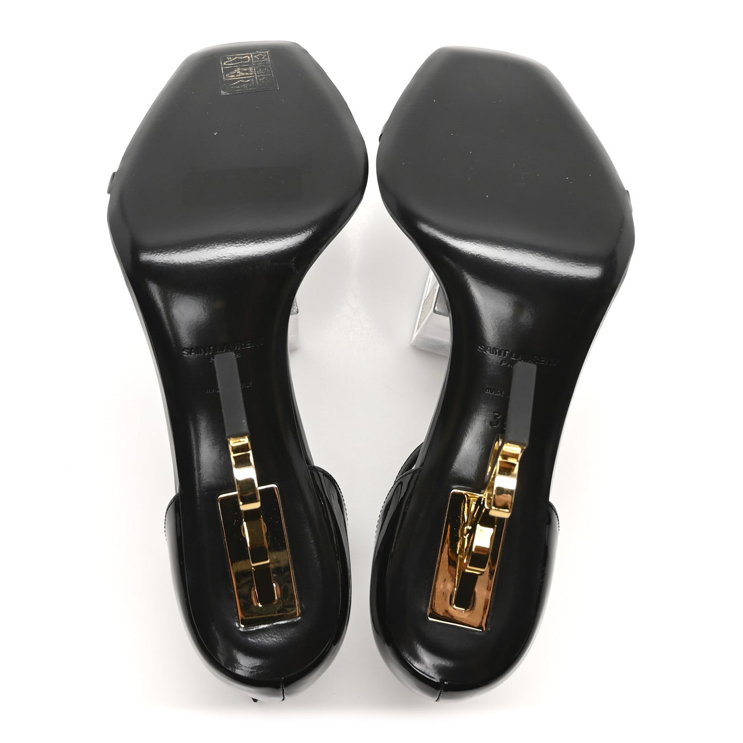 Patent Calfskin Opyum 110 Sandals 38 Black Gold