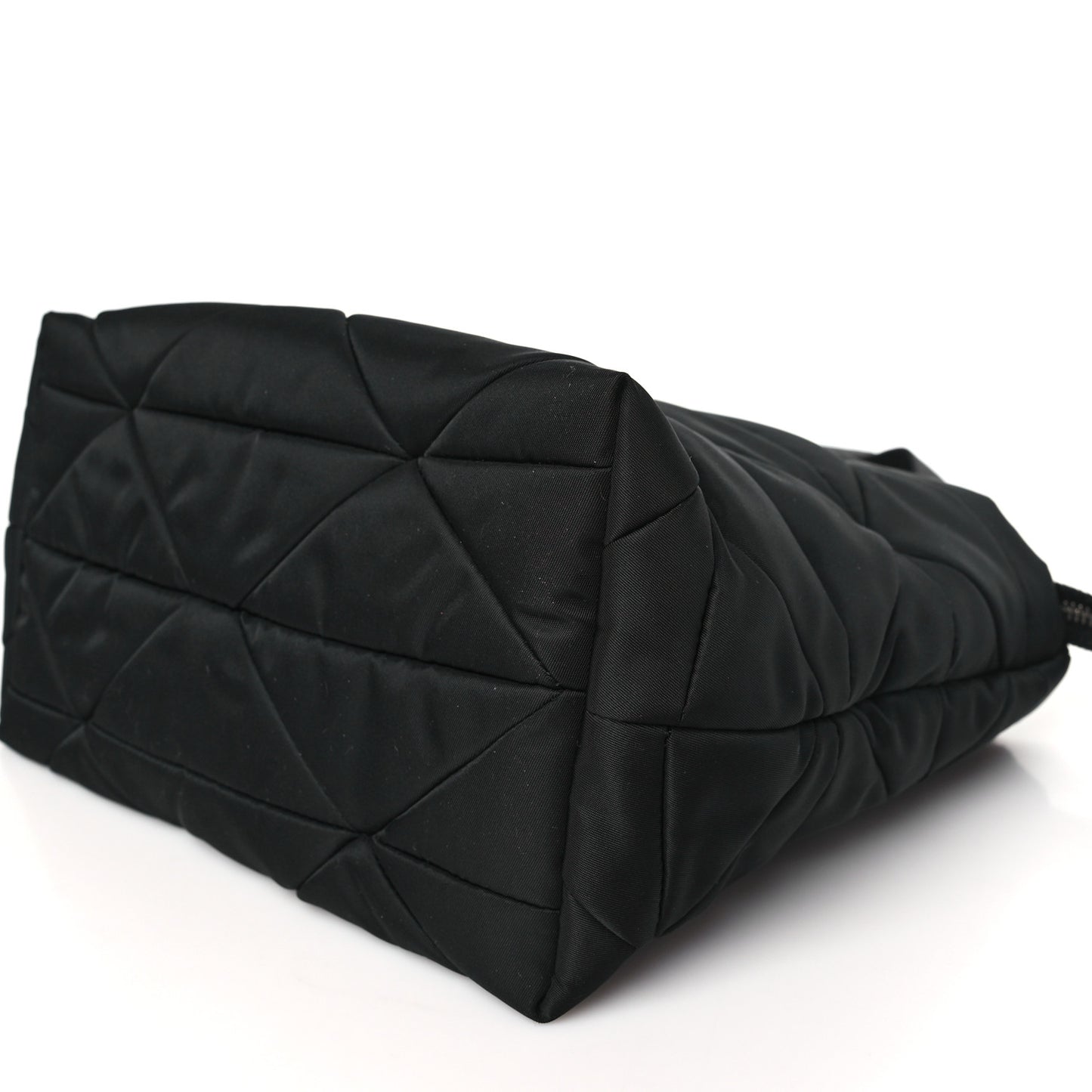 Re-Nylon Nappa Triangle Quilted Padded Double Handled Zip Pocket Tote Black